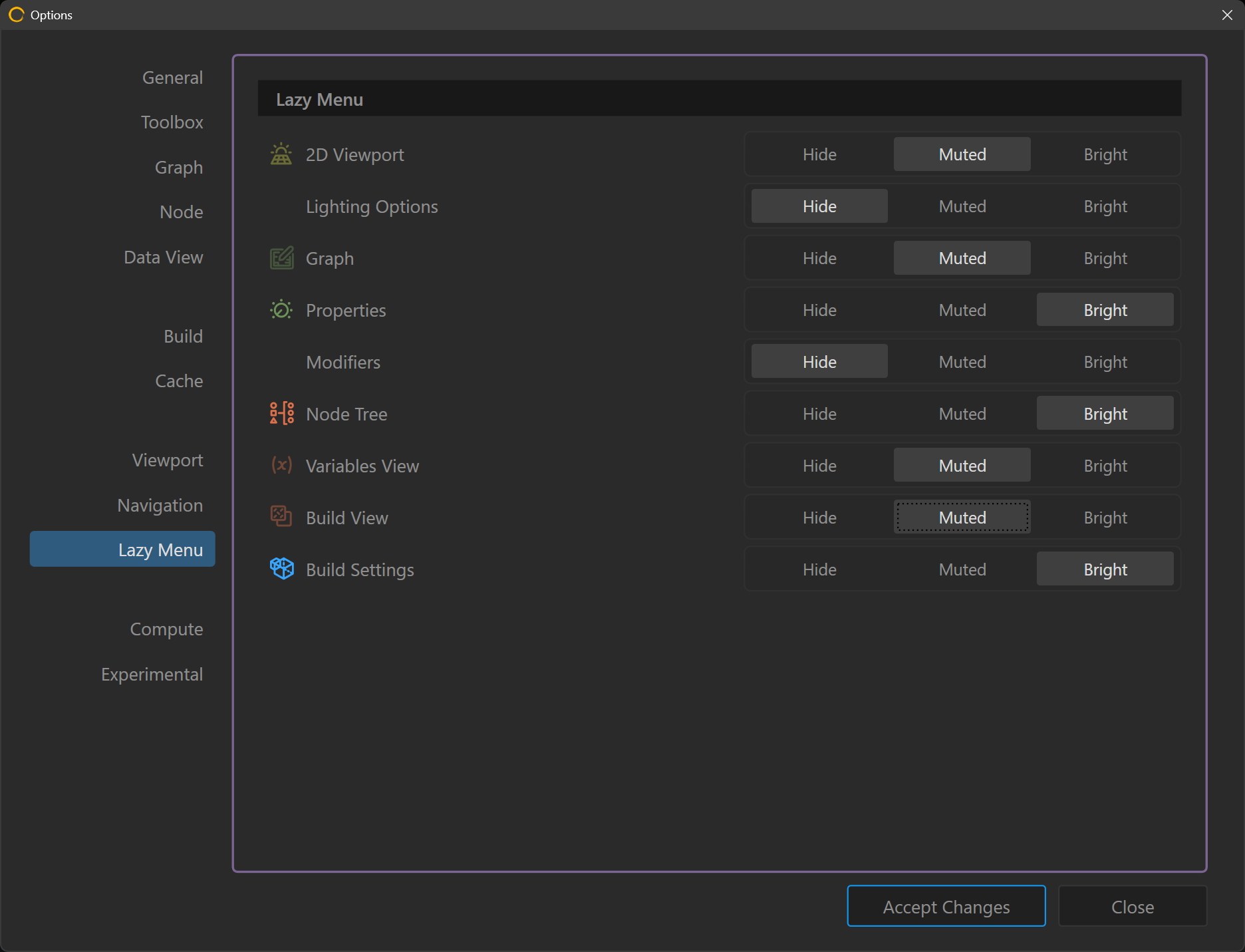 Lazy Menu options