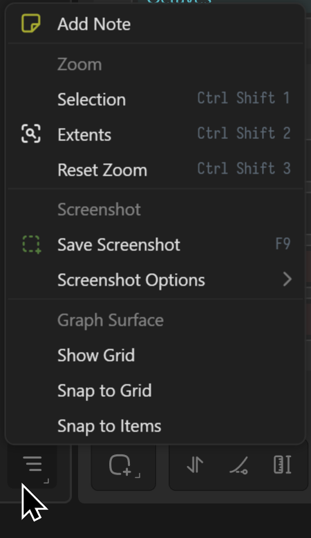 Graph toolbar submenu