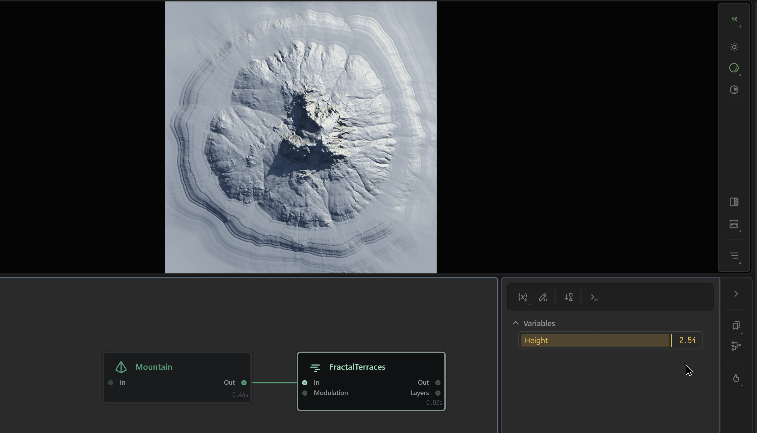 The FractalTerrace spacing remains consistent no matter the height of the Mountain.