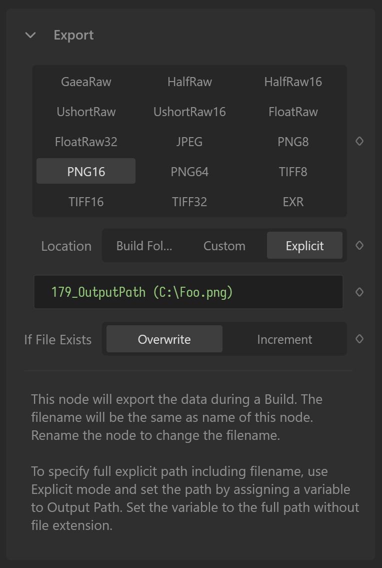 Bind the OutputPath of the Export node.