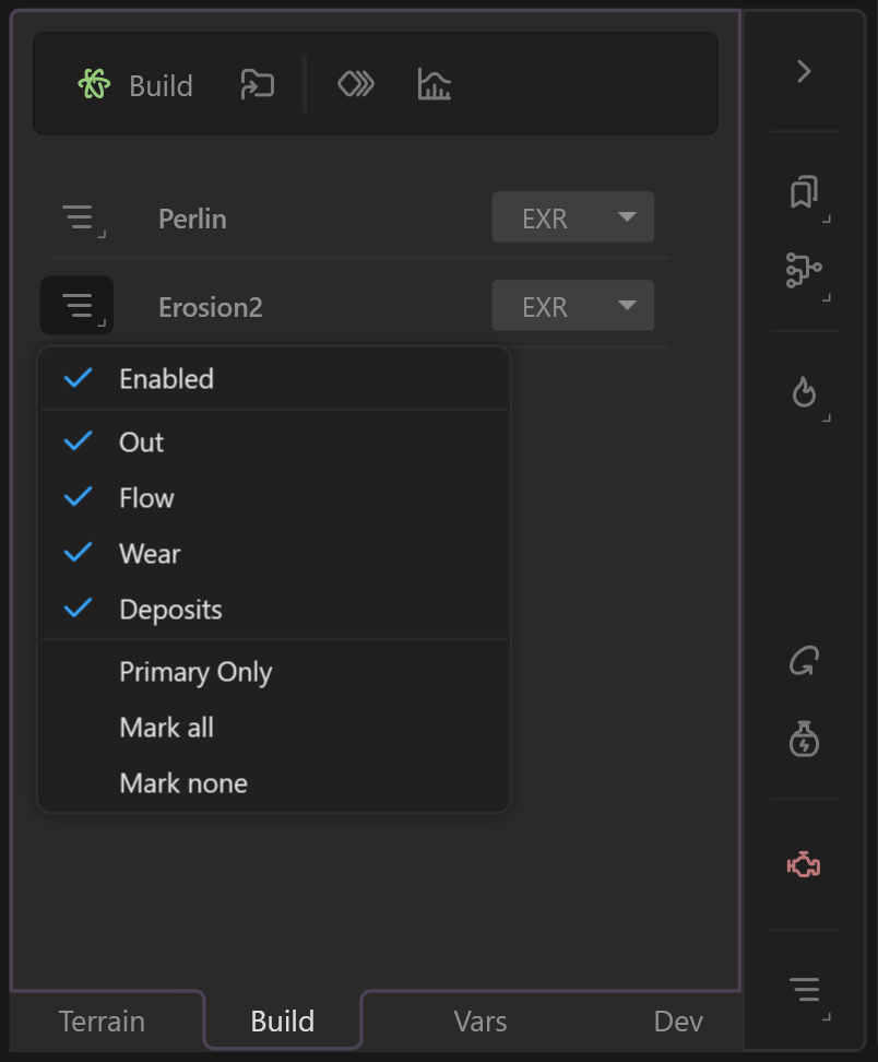Data View's BUILD Tab showing nodes marked for export.