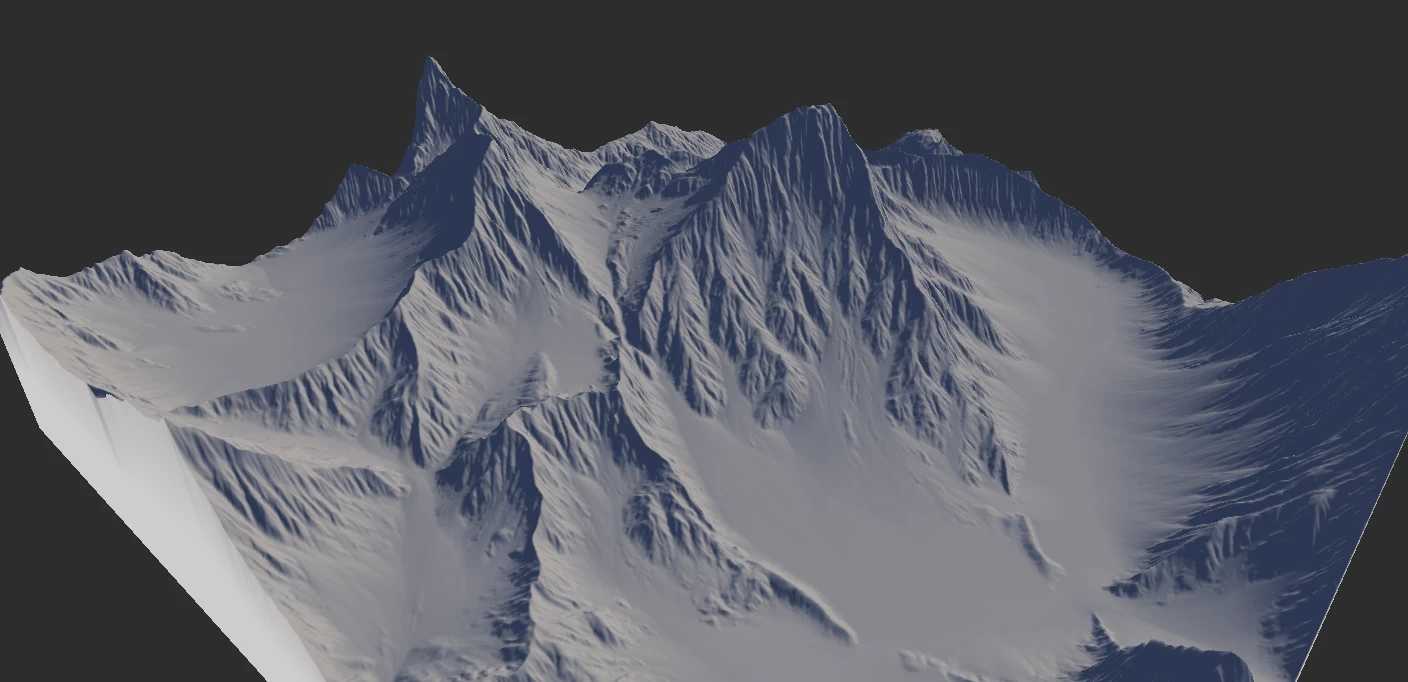 High Strength with very low Rock Softness creates a heavily eroded terrain with plenty of soft sediment.