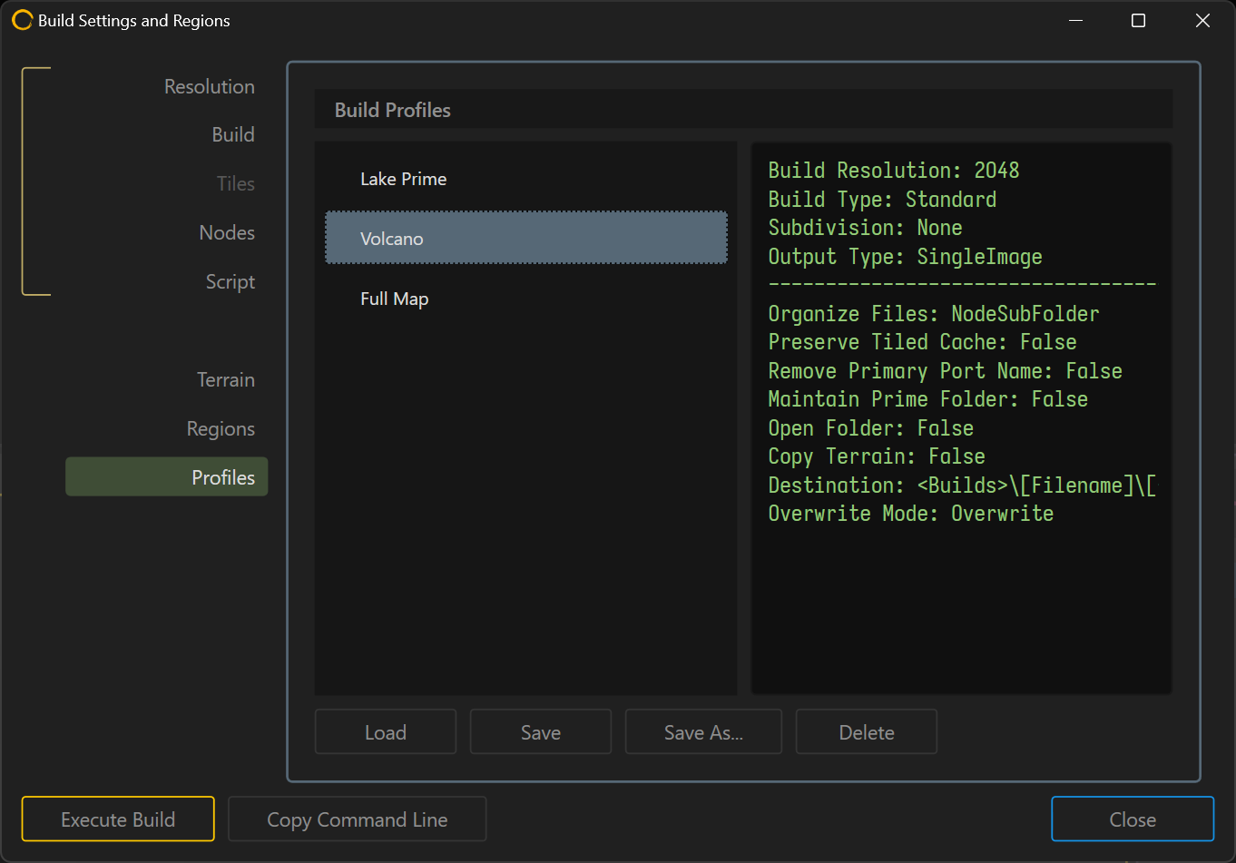 The Profiles tab lets you preview and manage profiles.